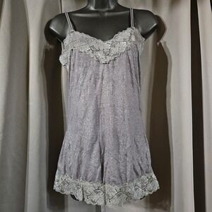 Vanity Essentials Womens Metallic Silver Lace Trim‎ Camisole Top Gray Medium